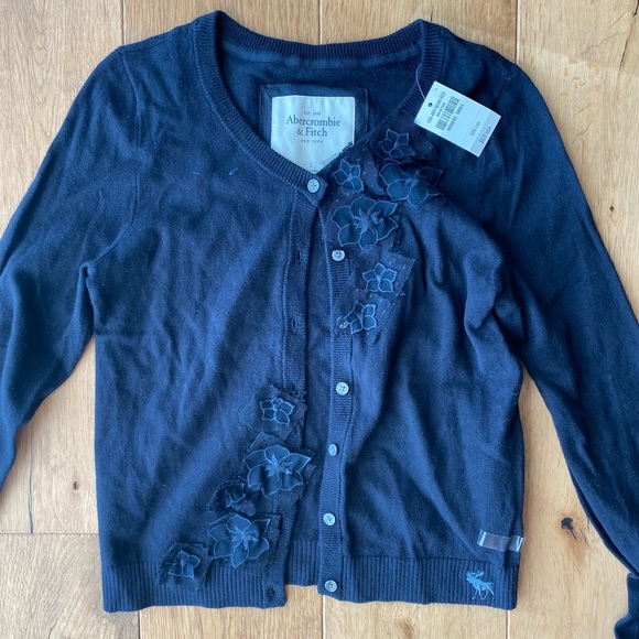 Abercrombie and Fitch navy button down sweater with lace accents - Picture 3 of 4